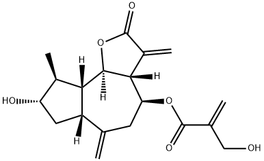 2-(Hydroxymethyl)propenoic acid (3aR,6aR,9aR,9bR)-dodecahydro-8α-hydroxy-9β-methyl-3,6-bis(methylene)-2-oxoazuleno[4,5-b]furan-4β-yl ester 结构式