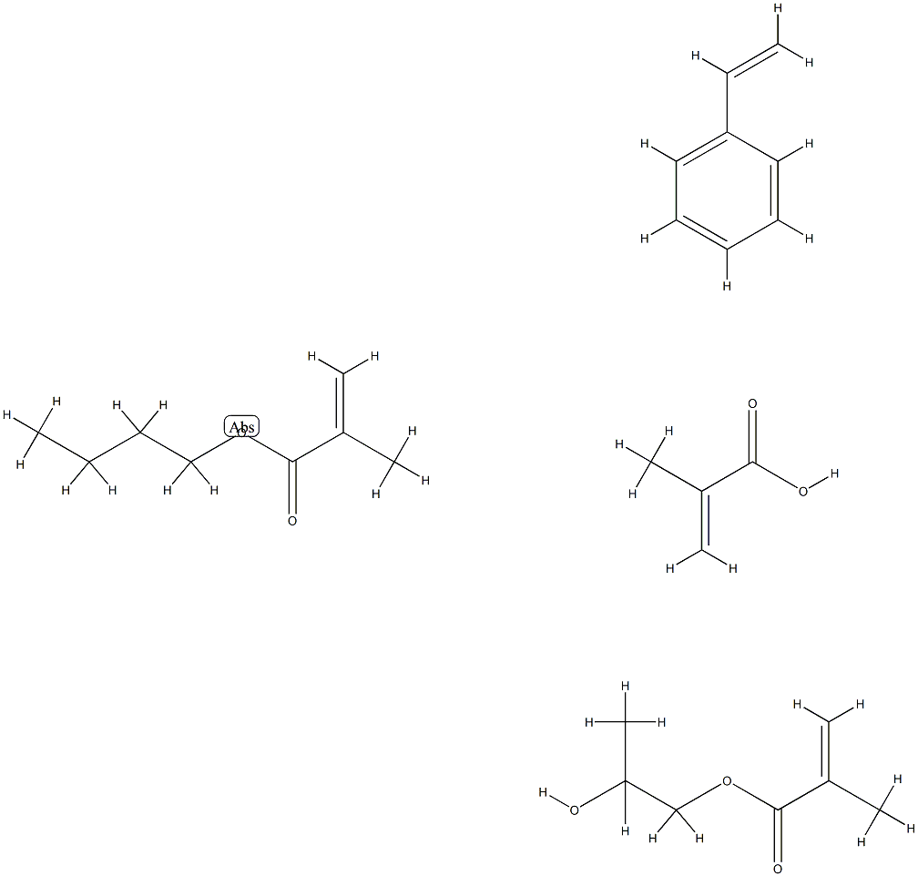 2-甲基-2-丙烯酸与2-甲基-2-丙烯酸丁酯、2-丙烯酸丁酯、乙烯基苯和1,2-丙二醇单(2-甲基-2-丙烯酸酯)的聚合物,52738-34-8,结构式