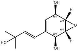 7-Oxabicyclo[4.1.0]hept-3-ene-2,5-diol, 3-[(1E)-3-hydroxy-3-methyl-1-butenyl]-, (1R,2S,5R,6S)-rel- (9CI) 化学構造式