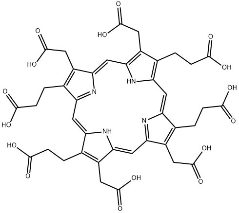 3,7,13,17-tetrakis(carboxymethyl)-21H,23H-Porphine-2,8,12,18-tetrapropanoic acid,531-42-0,结构式