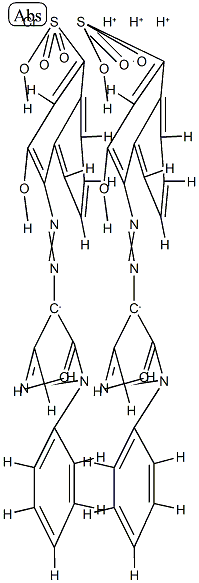 Chromate, bis[4-[(4,5-dihydro-3-methyl-5-oxo-1-phenyl-1H-pyrazol-4-yl)azo]-3-hydroxy-1-naphthalenesulfonato]-, trihydrogen 化学構造式