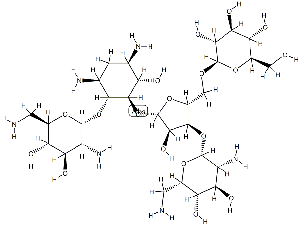 4-O-(2,6-Diamino-2,6-dideoxy-α-D-glucopyranosyl)-5-O-[3-O-(2,6-diamino-2,6-dideoxy-β-L-idopyranosyl)-5-O-(β-D-glucopyranosyl)-β-D-ribofuranosyl]-2-deoxy-D-streptamine Structure