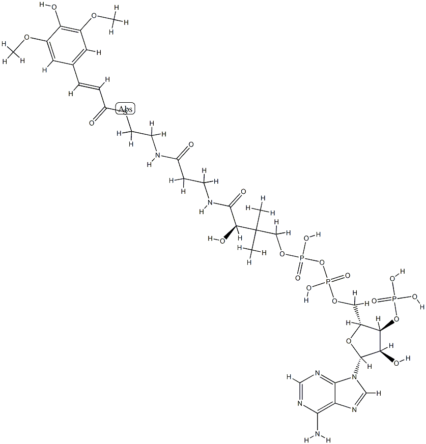 アデノシン3′-りん酸5′-[二りん酸P2-[2,2-ジメチル-3-ヒドロキシ-3-[[2-[[2-[3-(4-ヒドロキシ-3,5-ジメトキシフェニル)アクリロイルチオ]エチル]アミノカルボニル]エチル]アミノカルボニル]プロピル]] 化学構造式