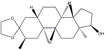 17α-ヒドロキシ-2α-メチル-5α-アンドロスタン-3-オンエチレンアセタール 化学構造式