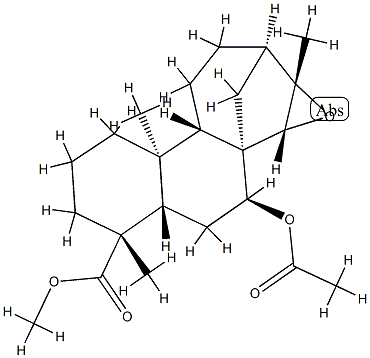 (15R)-7β-(アセチルオキシ)-15,16-エポキシカウラン-18-酸メチル 化学構造式