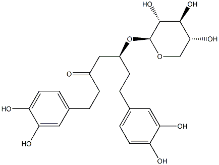 (S)-1,7-ビス(3,4-ジヒドロキシフェニル)-5-(β-D-キシロピラノシルオキシ)-3-ヘプタノン 化学構造式