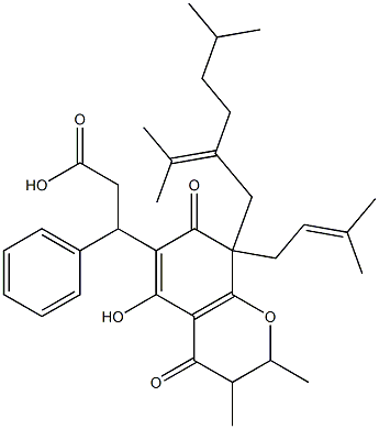 3,4,7,8-Tetrahydro-5-hydroxy-2,3-dimethyl-8-(3-methyl-2-butenyl)-8-[5-methyl-2-(1-methylethylidene)hexyl]-4,7-dioxo-β-phenyl-2H-1-benzopyran-6-propionic acid Structure
