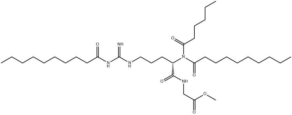 N5-[イミノ[(1-オキソデシル)アミノ]メチル]-N2-(1-オキソデシル)-N2-(1-オキソヘキシル)-L-Orn-Gly-OMe 化学構造式