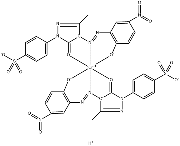trihydrogen bis[4-[4,5-dihydro-4-[(2-hydroxy-5-nitrophenyl)azo]-3-methyl-5-oxo-1H-pyrazol-1-yl]benzenesulphonato(3-)]chromate(3-) 化学構造式