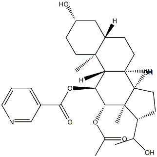 12β-Acetyloxy-11α-(3-pyridylcarbonyloxy)-5α-pregnane-3β,14β,20-triol 结构式