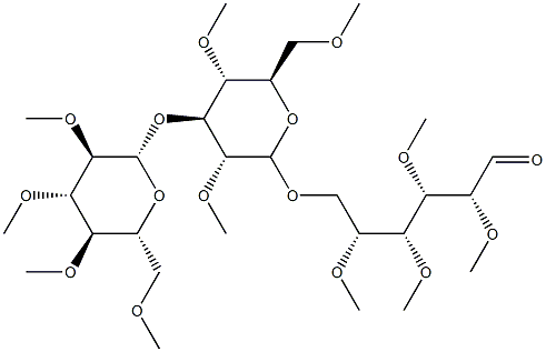 6-O-[3-O-(2-O,3-O,4-O,6-O-Tetramethyl-β-D-glucopyranosyl)-2-O,4-O,6-O-trimethyl-β-D-glucopyranosyl]-2-O,3-O,4-O,5-O-tetramethyl-D-glucose 结构式