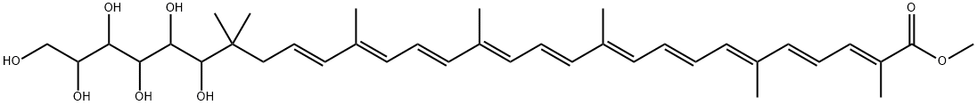 1,2-Dihydro-1-(1,2,3,4,5,6-hexahydroxyhexyl)-8'-apo-ψ,ψ-caroten-8'-oic acid methyl ester 结构式