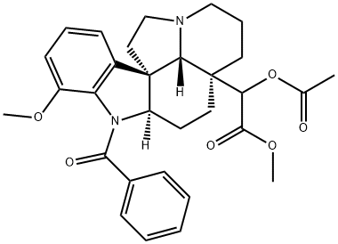 20-(アセチルオキシ)-1-ベンゾイル-17-メトキシアスピドスペルミジン-21-酸メチル 化学構造式
