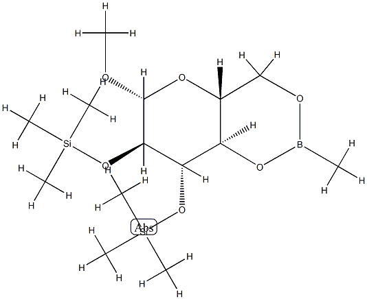 Methyl 2-O,3-O-bis(trimethylsilyl)-4-O,6-O-(methylboranediyl)-β-D-glucopyranoside 结构式