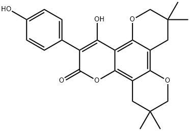 7,8,11,12-Tetrahydro-4-hydroxy-3-(4-hydroxyphenyl)-7,7,11,11-tetramethyl-2H,6H,10H-benzo[1,2-b:3,4-b':5,6-b'']tripyran-2-one Struktur
