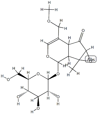 2-(β-D-Glucopyranosyloxy)-1a,1b,5a,6a-tetrahydro-5-methoxymethyl-1a-methyloxireno[4,5]cyclopenta[1,2-c]pyran-6(2H)-one 结构式