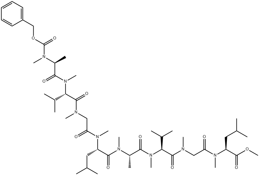 N-Methyl-N-[(phenylmethoxy)carbonyl]-L-Ala-N-methyl-L-Val-N-methyl-Gly-N-methyl-L-Leu-N-methyl-L-Ala-N-methyl-L-Val-N-methyl Gly-N-methyl-L-Leu-OMe 结构式