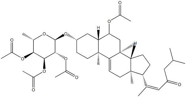 6α-(Acetyloxy)-3β-[(2-O,3-O,4-O-triacetyl-6-deoxy-β-D-galactopyranosyl)oxy]-5α-cholesta-9(11),20(22)-dien-23-one Struktur