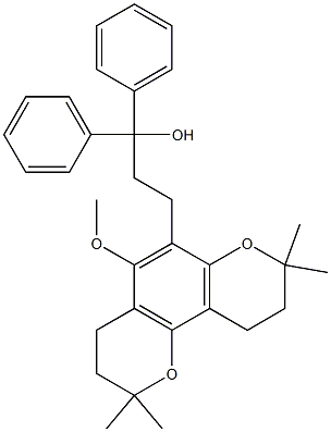 3,4,9,10-テトラヒドロ-5-メトキシ-2,2,8,8-テトラメチル-α,α-ジフェニル-2H,8H-ベンゾ[1,2-b:3,4-b']ジピラン-6-(1-プロパノール) 化学構造式