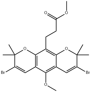 3,7-ジブロモ-5-メトキシ-2,2,8,8-テトラメチル-2H,8H-ベンゾ[1,2-b:5,4-b']ジピラン-10-プロパン酸メチル 化学構造式