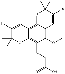 3,9-ジブロモ-5-メトキシ-2,2,8,8-テトラメチル-2H,8H-ベンゾ[1,2-b:3,4-b']ジピラン-6-プロパン酸 化学構造式