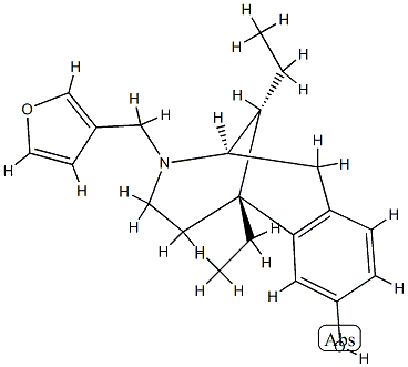 (2R,6R,11R)-6,11-ジエチル-3-(3-フリルメチル)-1,2,3,4,5,6-ヘキサヒドロ-2,6-メタノ-3-ベンゾアゾシン-8-オール 化学構造式