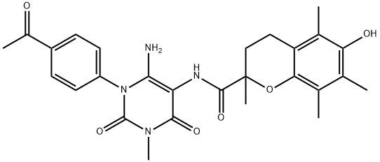 2H-1-Benzopyran-2-carboxamide,  N-[1-(4-acetylphenyl)-6-amino-1,2,3,4-tetrahydro-3-methyl-2,4-dioxo-5-pyrimidinyl]-3,4-dihydro-6-hydroxy-2,5,7,8- 结构式