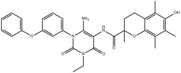 566921-85-5 2H-1-Benzopyran-2-carboxamide,  N-[6-amino-3-ethyl-1,2,3,4-tetrahydro-2,4-dioxo-1-(3-phenoxyphenyl)-5-pyrimidinyl]-3,4-dihydro-6-hydroxy-2,5,7,8-