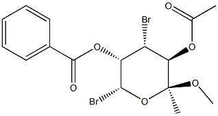 (6R)-Methyl 4-bromo-6-C-bromo-1,4-dideoxy-β-L-fructopyranoside 3-acetate 5-benzoate Struktur