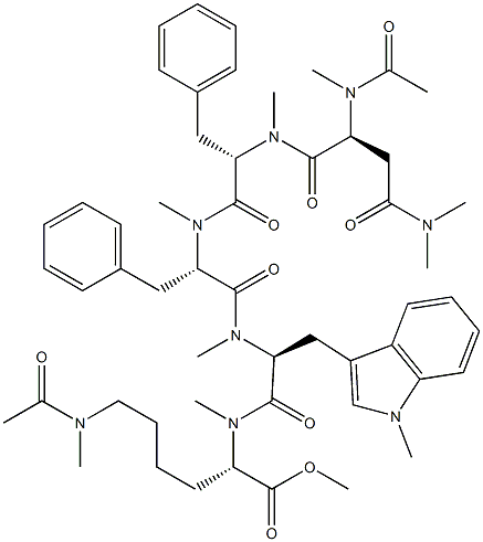 N2-Acetyl-N2,N4,N4-trimethyl-L-Asn-N-methyl-L-Phe-N-methyl-L-Phe-N,1-dimethyl-L-Trp-N6-acetyl-N2,N6-dimethyl-L-Lys-OMe,56818-04-3,结构式