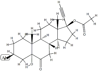 (17R)-17-(アセチルオキシ)-3β-フルオロ-5-ヒドロキシプレグナ-20-イン-6-オン 化学構造式