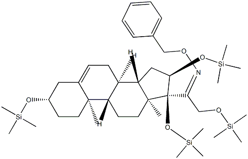 3β,16α,17,21-テトラキス(トリメチルシロキシ)プレグナ-5-エン-20-オンO-ベンジルオキシム 化学構造式