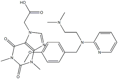 1,2,3,6-tetrahydro-1,3-dimethyl-2,6-dioxo-7H-purine-7-acetic acid, compound with N-(p-methoxybenzyl)-N',N'-dimethyl-N-(2-pyridyl)ethane-1,2-diamine (1:1) Struktur