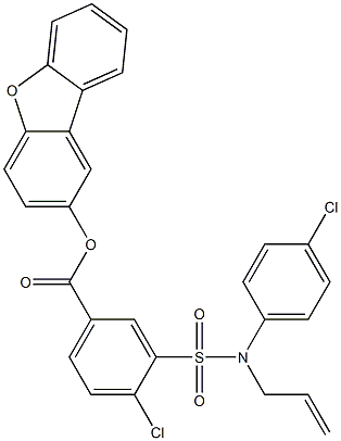 Benzoic acid, 4-chloro-3-[[(4-chlorophenyl)-2-propenylamino]sulfonyl]-, 2-dibenzofuranyl ester (9CI Struktur