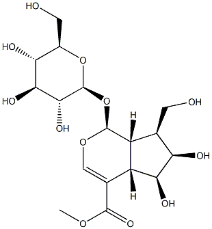 (1S)-1α-(β-D-Glucopyranosyloxy)-1,4aα,5,6,7,7aα-hexahydro-5α,6α-dihydroxy-7α-(hydroxymethyl)cyclopenta[c]pyran-4-carboxylic acid methyl ester Struktur