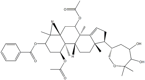 (13α,17α,20S)-21,25-Epoxy-4,4,8-trimethyl-5α-cholest-14-ene-1α,3α,7,23,24-pentol 1,7-diacetate 3-benzoate,57589-60-3,结构式