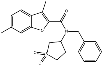 2-Benzofurancarboxamide,3,6-dimethyl-N-(phenylmethyl)-N-(tetrahydro-1,1-dioxido-3-thienyl)-(9CI) 化学構造式