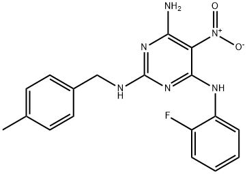 N~4~-(2-fluorophenyl)-N~2~-(4-methylbenzyl)-5-nitropyrimidine-2,4,6-triamine Structure