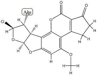 (6aS)-8β,9α-ジクロロ-2,3,6aα,8,9,9aα-ヘキサヒドロ-4-メトキシシクロペンタ[c]フロ[3′,2′:4,5]フロ[2,3-h][1]ベンゾピラン-1,11-ジオン 化学構造式