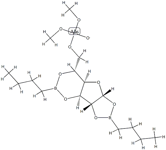 1-O,2-O:3-O,5-O-ビス(ブチルボランジイル)-α-D-グルコフラノース6-(りん酸ジメチル) 化学構造式