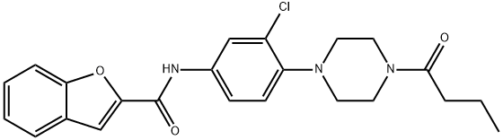 2-Benzofurancarboxamide,N-[3-chloro-4-[4-(1-oxobutyl)-1-piperazinyl]phenyl]-(9CI) Structure