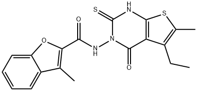 2-Benzofurancarboxamide,N-(5-ethyl-1,4-dihydro-6-methyl-4-oxo-2-thioxothieno[2,3-d]pyrimidin-3(2H)-yl)-3-methyl-(9CI),588696-00-8,结构式