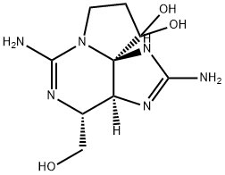 (3aS,4R,10aS)-2,6-ジイミノ-10,10-ジヒドロキシ-2,3,3a,4,5,6,9,10-オクタヒドロ-1H,8H-ピロロ[1,2-c]プリン-4α-メタノール 化学構造式