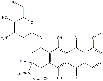 (8S,10S)-10-((3-Amino-2,3-dideoxy-alpha-L-arabinohexopyranosyl)oxy)-7, 8,9,10-tetrahydro-6,8,11-trihydroxy-8-(hydroxyacetyl)-1-methoxy-5,12-n aphthacenedione 化学構造式