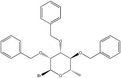 6-Deoxy-2-O,3-O,4-O-tribenzyl-α-L-mannopyranosyl bromide Struktur