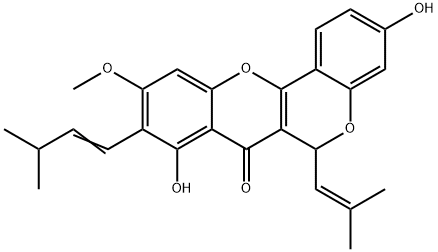 3,8-ジヒドロキシ-10-メトキシ-9-(3-メチル-1-ブテニル)-6-(2-メチル-1-プロペニル)-6H,7H-[1]ベンゾピラノ[4,3-b][1]ベンゾピラン-7-オン 化学構造式