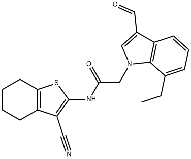 1H-Indole-1-acetamide,N-(3-cyano-4,5,6,7-tetrahydrobenzo[b]thien-2-yl)-7-ethyl-3-formyl-(9CI) 化学構造式