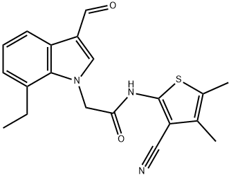 1H-Indole-1-acetamide,N-(3-cyano-4,5-dimethyl-2-thienyl)-7-ethyl-3-formyl-(9CI) 化学構造式