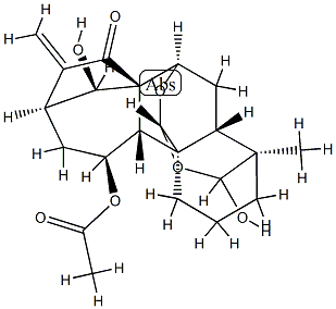 (4R,14R,20S)-11β-アセトキシ-7α,20:18,20-ジエポキシ-14,18-ジヒドロキシカウラ-16-エン-15-オン 化学構造式