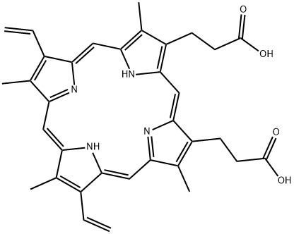 7,13-ジビニル-3,8,12,17-テトラメチル-21H,23H-ポルフィリン-2,18-ジプロパン酸 化学構造式